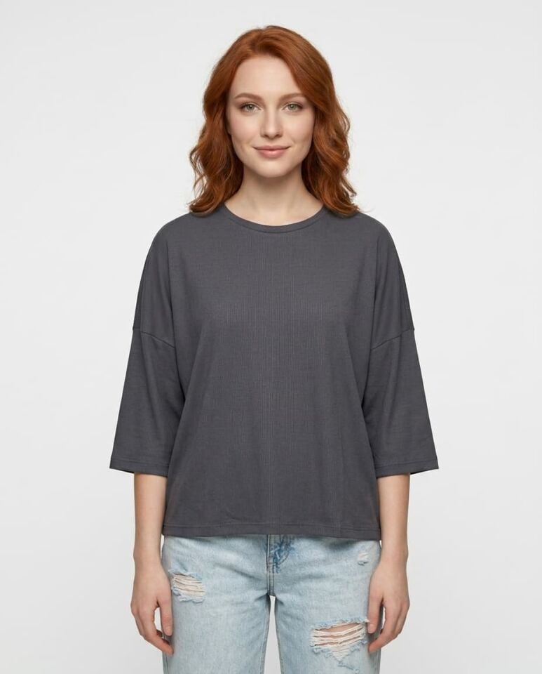 Antrasit Oversize Yarasa Kol Bluz